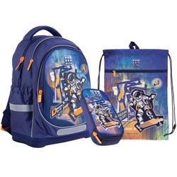 Рюкзак школьный c эргономичной спинкой Kite 724, 36 х 27 х 16, с наполнением: мешок, пенал Space Skating, синий